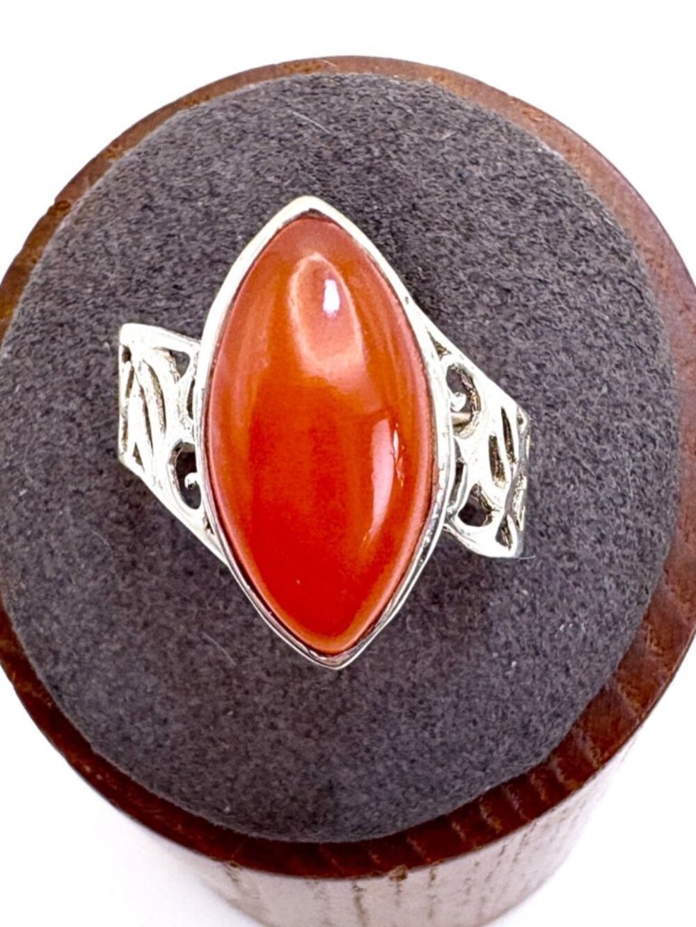 Carnelian Marquise Cabochon Statement Ring VTG Sterling Silver 925 Size 8.75